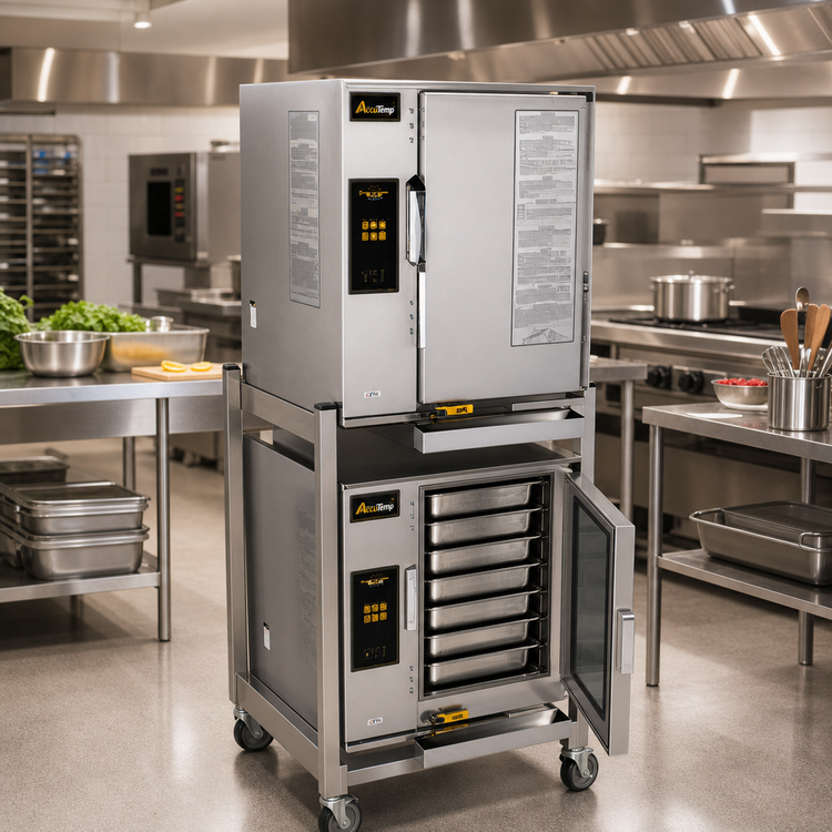 Product image #2 for AccuTemp Evolution Connected Double-Stack Boilerless Convection Steamer, 2-Compartment, 6-Pan Per Compartment, Electric, Stand-Mounted
