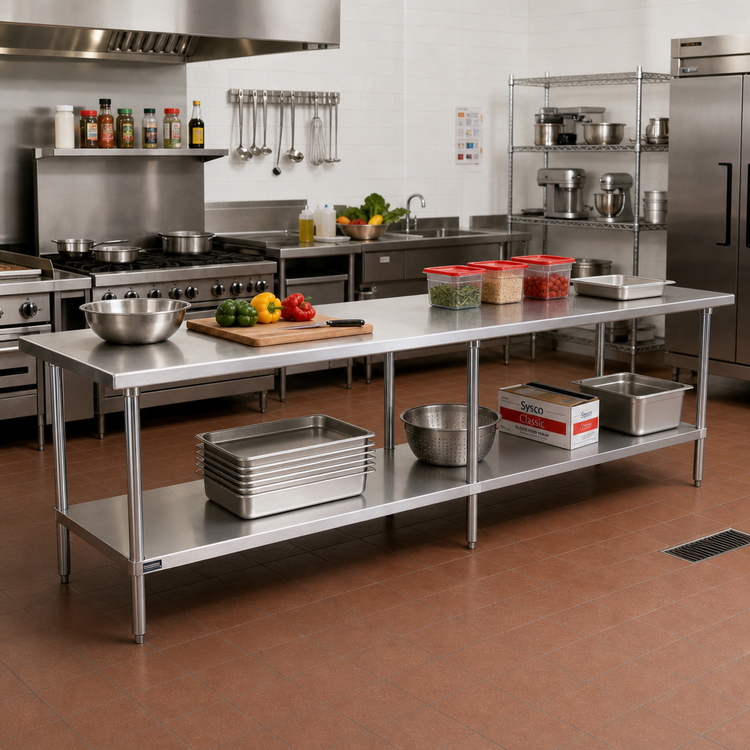 Product image #2 for 108" x 18" Stainless Steel Reinforced Work Table with Adjustable Undershelf
