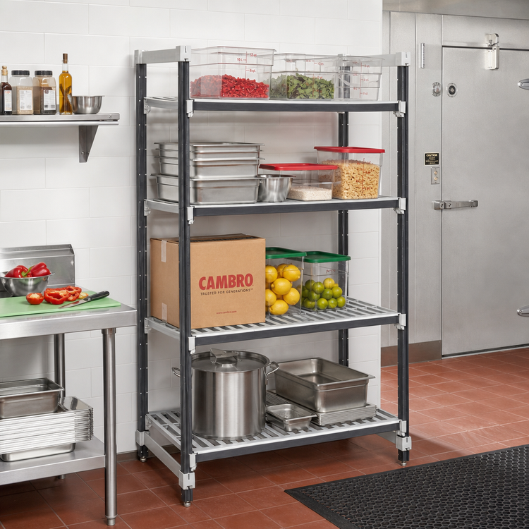 Product image #2 for Cambro Camshelving Elements XTRA 4-Shelf Vented Stationary Starter Unit, 18" x 42" x 84", Speckled Gray