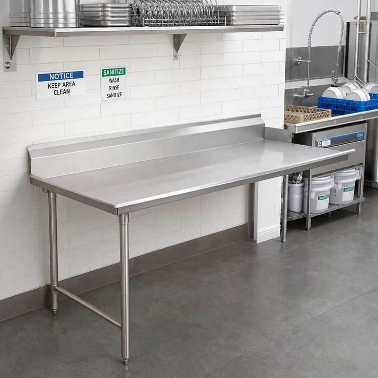 Product image #2 for Straight Clean Dish Table with 16/304 Stainless Steel Top, 96 x 30 Inches, Left-to-Right Operation
