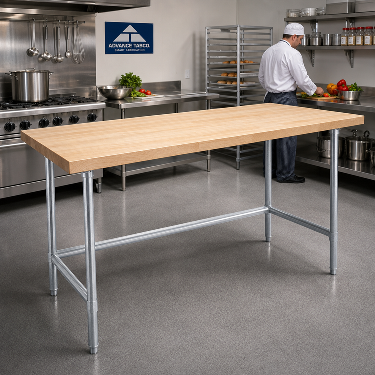 Product image #2 for Advance Tabco 96-Inch x 36-Inch Maple Top Work Table with Galvanized Base