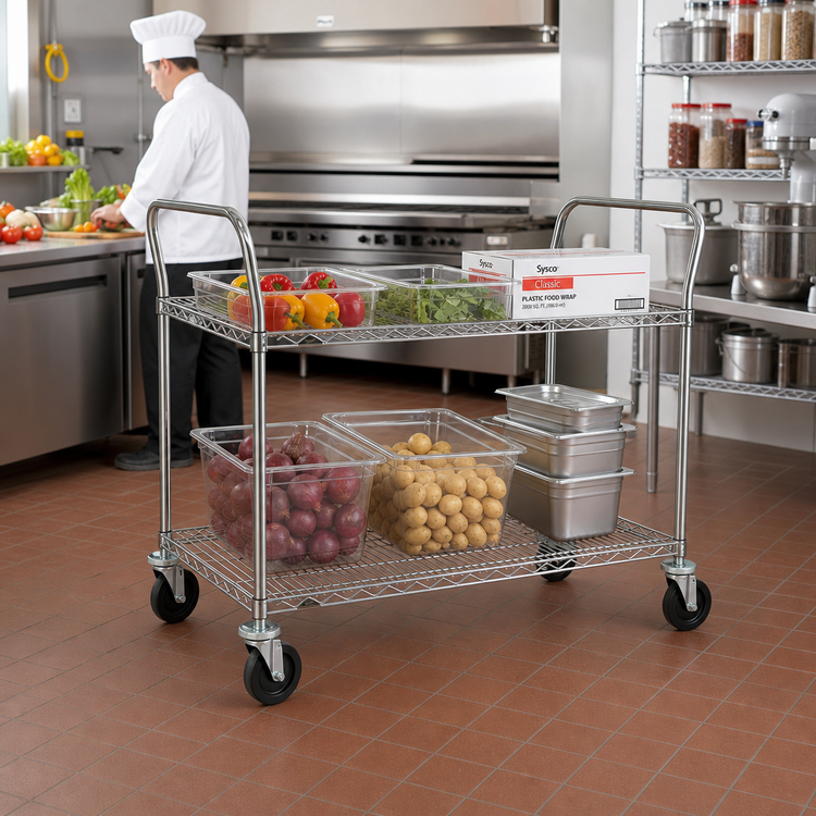 Product image #2 for Metro Super Erecta Heavy Duty Wire Utility Cart, 2 Shelves, Brite Zinc Finish, 36 x 18 x 39 Inches