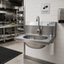 Thumbnail image #2 for Eagle Group Wall-Mount Hand Sink with Battery-Powered Electronic Eye Gooseneck Spout, Soap Dispenser, Basket Drain, 304 Stainless Steel