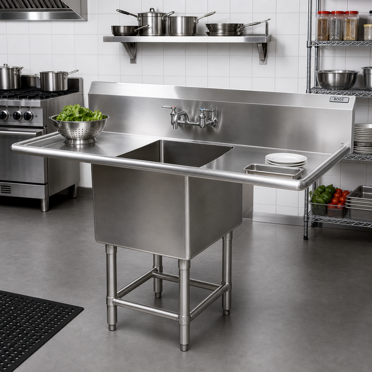 Product image #2 for John Boos Pro-Bowl 1-Compartment Stainless Steel Sink with Left and Right Drainboards and 10-Inch Backsplash, 59-1/4 Inch Wide