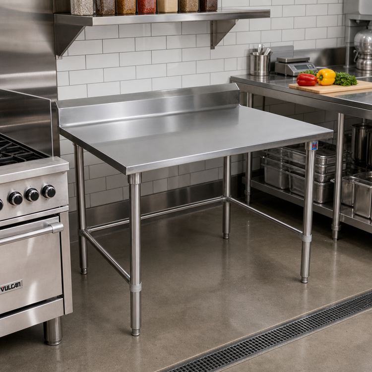 Product image #2 for John Boos Stallion 30 x 36-Inch Corner Stainless Steel Work Table with 5-Inch Backsplash
