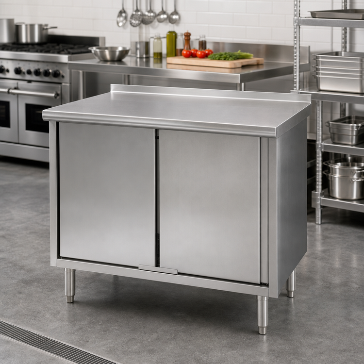 Product image #2 for Spec-Master 60 x 30 Inch Enclosed Work Table with Cabinet Base, Sliding Doors, and 14-Gauge 304 Stainless Steel Top