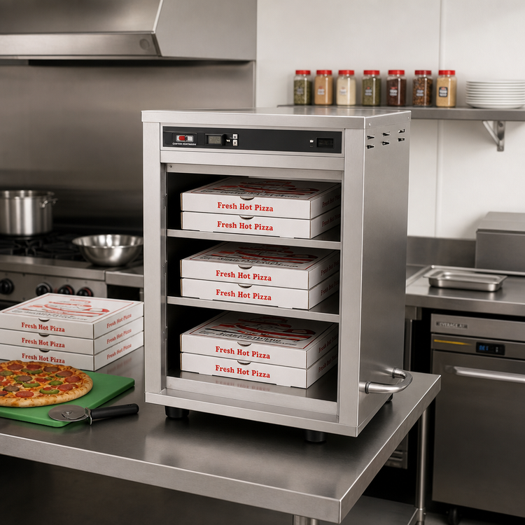 Product image #2 for Carter-Hoffmann DF1818-3 Half-Size Heated Doorless Pass-Through Pizza Box Holding Cabinet, 3-Shelf, Countertop, 18 x 18 Inch Pizza Box Capacity