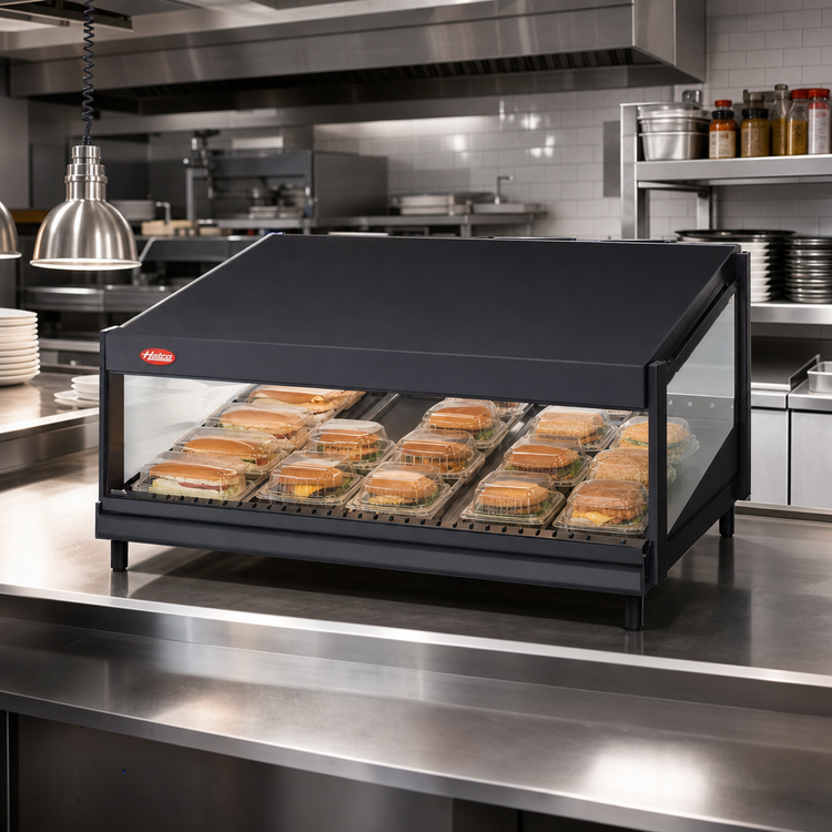 Product image #2 for Hatco Glo-Ray Countertop Pass-Through Merchandising Warmer with Slanted Shelf and 8 Rods, 41-Inch