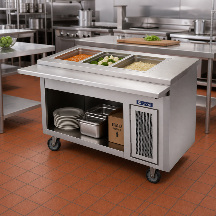 Product image #2 for Randell Electric Mobile 3-Well Hot Food Table with Open Storage Base