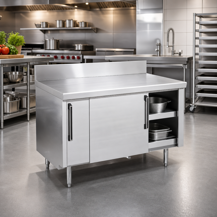 Product image #2 for La Rosa 48-Inch x 32-Inch Stainless Steel Utility Stand Cabinet Base with Sliding Doors