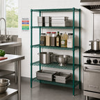 Thumbnail image #2 for Quantum WR63-3048P-5 Stationary Wire Shelving Starter Kit, 48"W x 30"D x 63"H, 5 Shelves, 4 Posts, Green Epoxy Finish