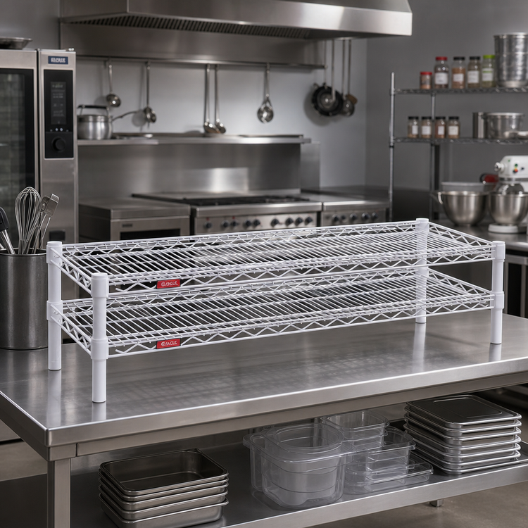 Product image #2 for Eagle QuadTruss 2-Tier Front Case Merchandise Wire Shelving Unit, 60W x 14D x 14H, White Epoxy