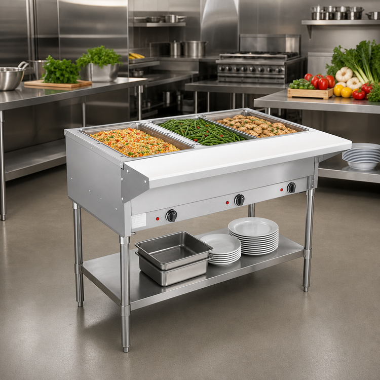 Product image #2 for BevLes 44-Inch 3-Well Electric Dry Heat Steam Table