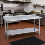 Thumbnail image #2 for Duke Manufacturing 314-30144-2R 144 x 30-Inch Stainless Steel Work Table, 14-Gauge 300 Series Top, 1-1/8-Inch Riser, Galvanized Undershelf