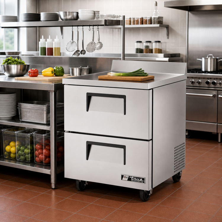Product image #2 for True 27-Inch 1-Section 2-Drawer Worktop Refrigerator, Rear-Mounted Self-Contained, Stainless Steel