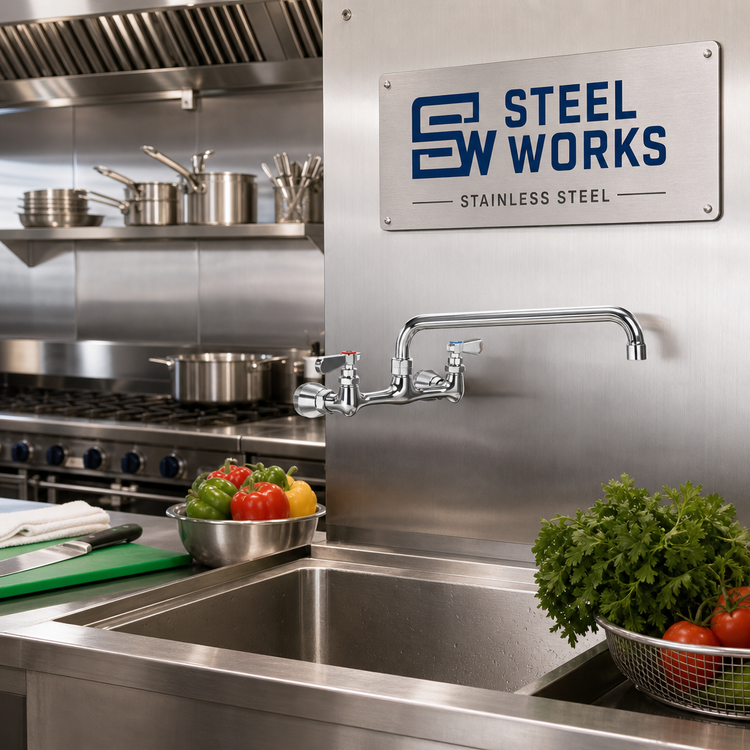 Product image #2 for Steel Works Stainless Wall-Mount Faucet with 8-Inch Centers and 10-Inch Swing Spout