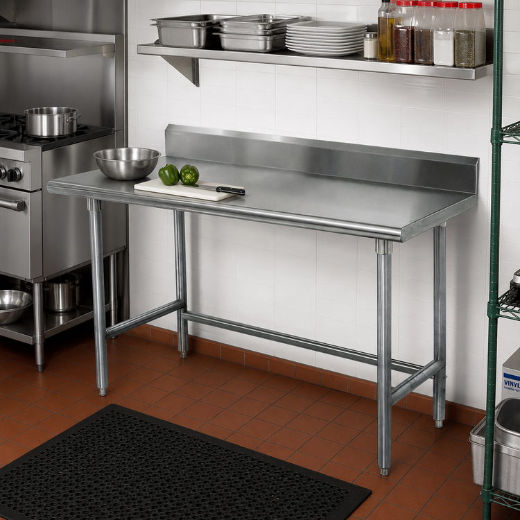 Product image #2 for Advance Tabco Special Value 72" x 24" 16-Gauge 430 Stainless Steel Work Table with 5" Backsplash and Open Galvanized Base