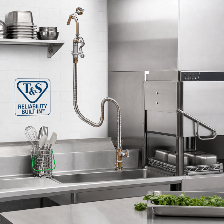Product image #2 for T&S Brass Single Pantry Deck-Mount Pot Filler Faucet with Hook Nozzle Spray Valve and 68-Inch Hose