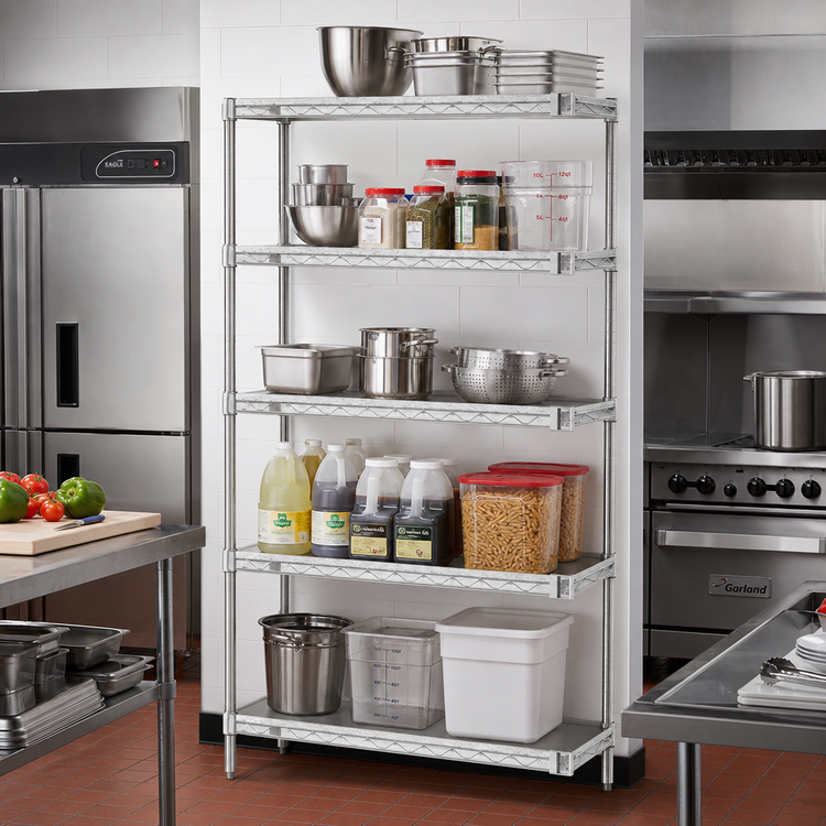 Product image #2 for Eagle Group 5-Tier Add-On Wire Shelving Unit, 36"W x 18"D x 86"H, Stainless Steel Finish