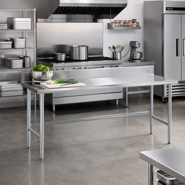 Product image #2 for Advance Tabco 84-Inch x 24-Inch 14-Gauge 304 Stainless Steel Work Table with 5-Inch Backsplash
