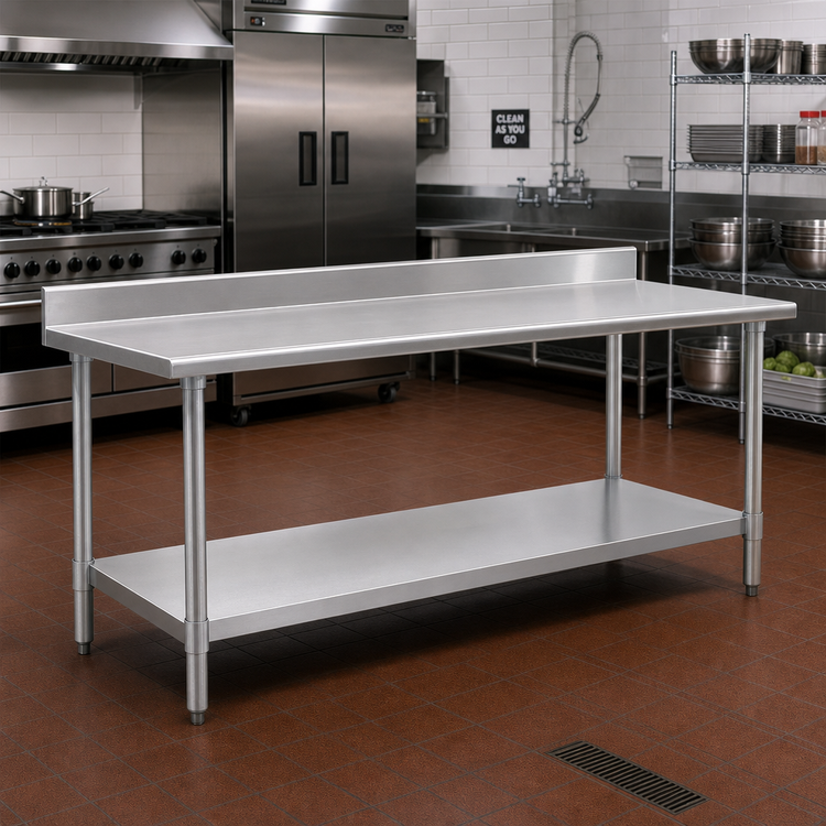 Product image #2 for Spec-Master 120"W x 36"D Stainless Steel Work Table with 4-1/2" Backsplash and Undershelf