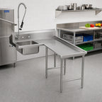 Thumbnail image #2 for Klinger's Trading DTS3084R-ISLAND Island Corner Soiled Dish Table, Right-to-Left, 16-Gauge Stainless Steel, Pre-Rinse Sink, 10" Backsplash