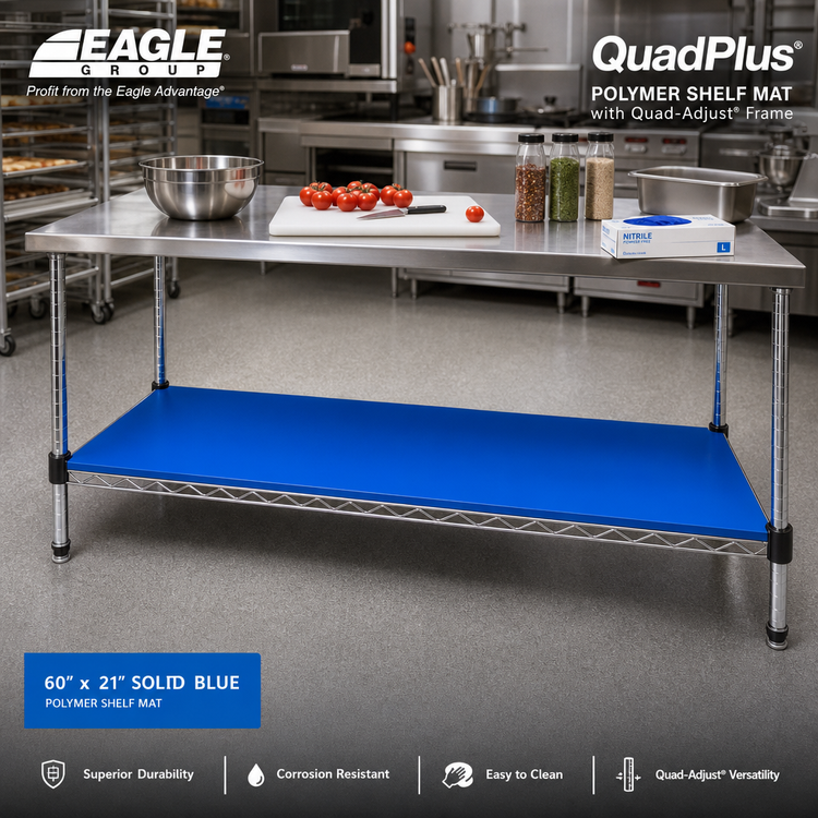 Product image #2 for Eagle QuadPlus 60 Inch x 21 Inch Solid Blue Polymer Shelf Mat with Chrome Quad-Adjust Frame