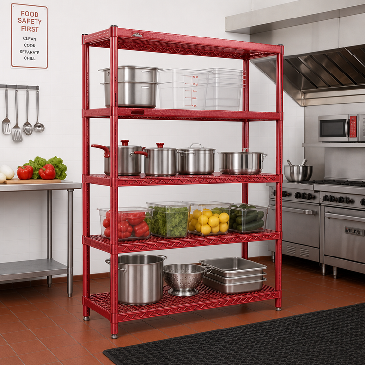 Product image #2 for EagleGard Red-i-Pak 4-Tier Wire Shelving Unit, 60W x 24D x 74H, Stationary, Hybrid Epoxy Finish