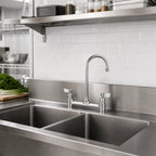 Thumbnail image #2 for Fisher 61476 Commercial Backsplash-Mount Faucet, 8-Inch Centers, 6-Inch Swivel/Rigid Gooseneck Spout, Stainless Steel