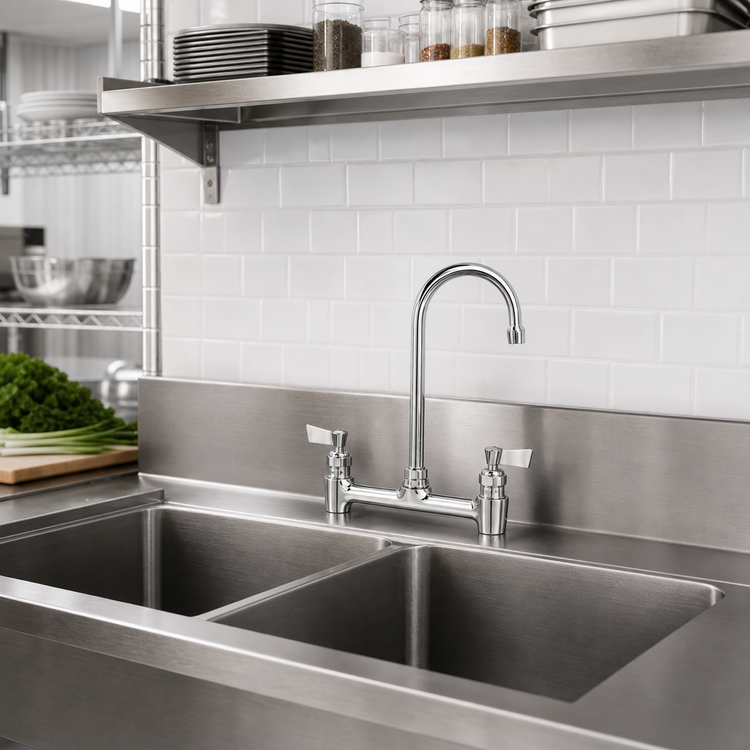 Product image #2 for Fisher 8-Inch Center Backsplash Mount Commercial Faucet with 6-Inch Gooseneck Swivel/Rigid Spout