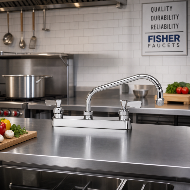 Product image #2 for Fisher 8-Inch Centers Deck Mount Brass Manual Faucet with 8-Inch Swing Spout and Lever Handles