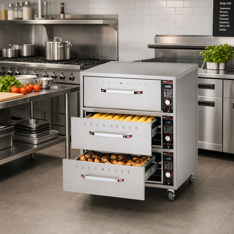 Product image #2 for Hatco HDW-3N Narrow Freestanding Three-Drawer Stainless Steel Drawer Warmer