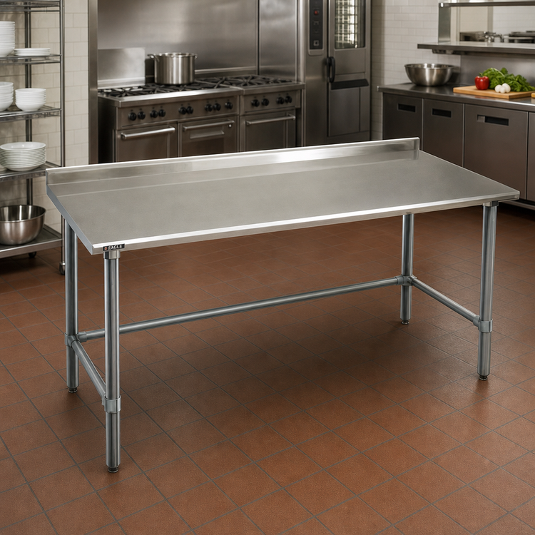 Product image #2 for Eagle Group Spec-Master 108-Inch x 24-Inch Stainless Steel Work Table with 1-1/2-Inch Rear Upturn and Galvanized Tubular Base