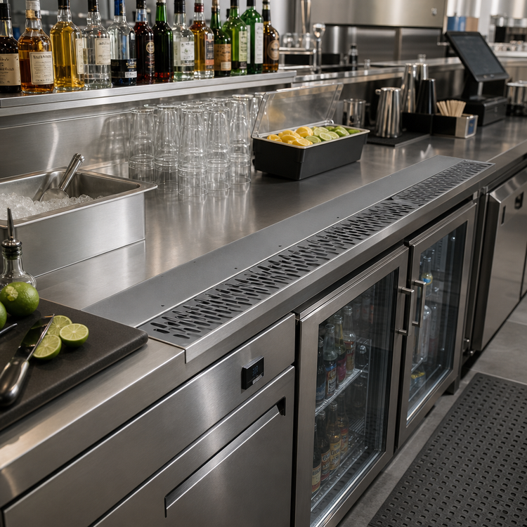 Product image #2 for Glastender 30-Inch Underbar Stainless Steel Drink Rail with Right Drain