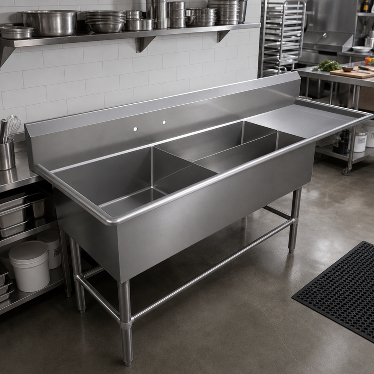 Product image #2 for John Boos Pro-Bowl 3-Compartment Platter Sink with Right-Hand Drainboard, 84-3/16-Inch W x 29-1/2-Inch D x 43-Inch H