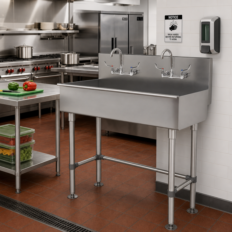 Product image #2 for Advance Tabco 40-Inch ADA-Compliant Freestanding Multiwash Hand Sink with (2) Faucets