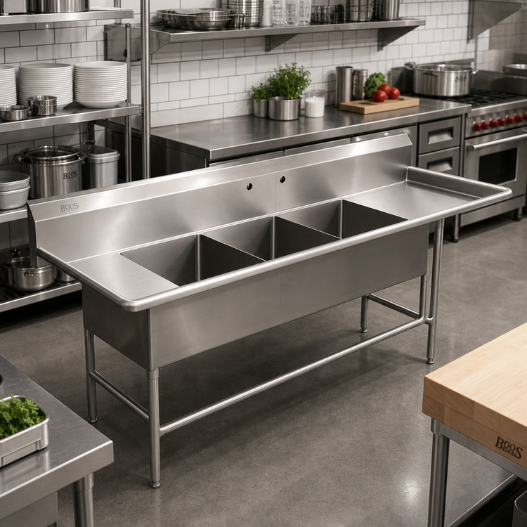 Product image #2 for John Boos Pro-Bowl 4-Compartment Stainless Steel Sink with 30-Inch Right Drainboard, 20 x 20 x 12-Inch Bowls