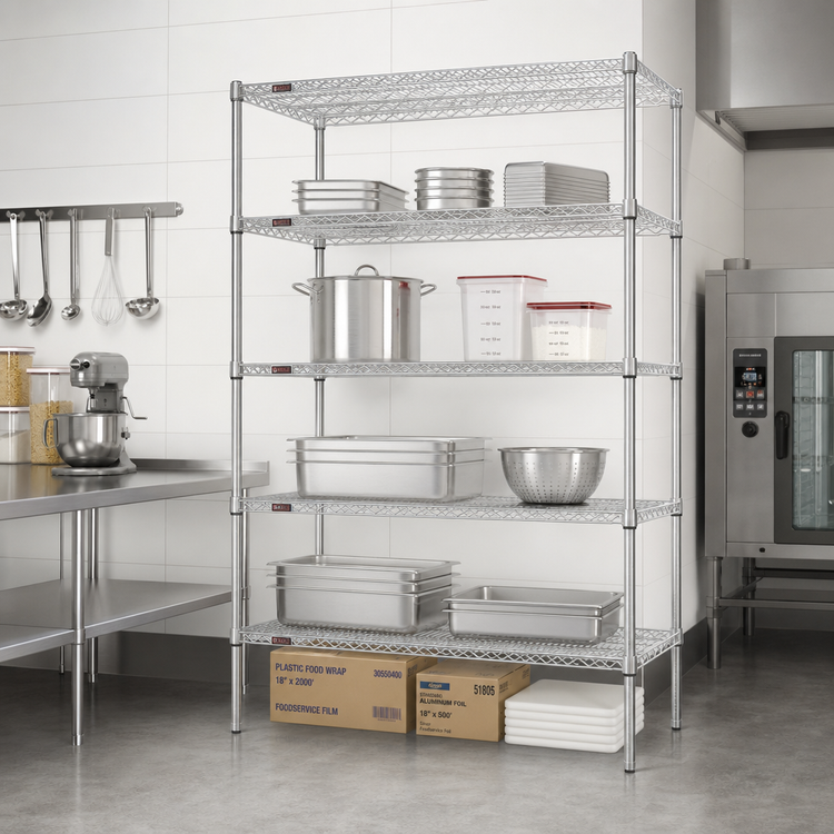 Product image #2 for Eagle Group 72"W x 24"D x 74"H 5-Tier Stainless Steel Wire Starter Shelving Unit