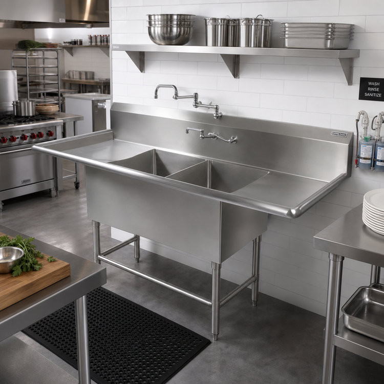 Product image #2 for John Boos Pro-Bowl 2-Compartment Commercial Sink with Left and Right 24-Inch Drainboards, 91-1/4" W x 25-1/2" D