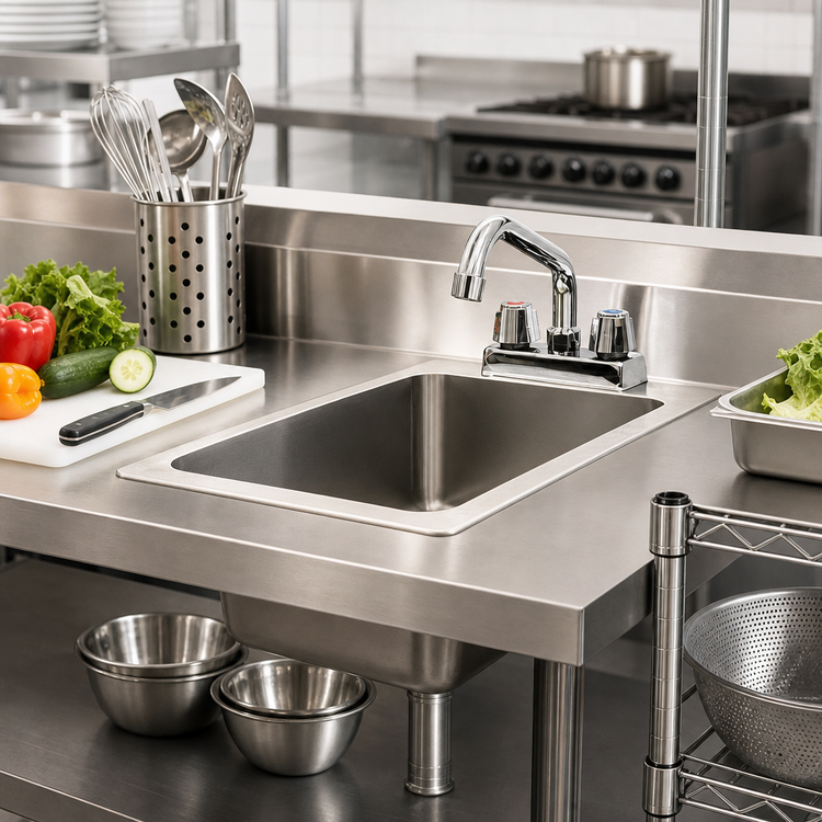 Product image #2 for Serv-Ware 12 Inch x 18 Inch Drop-In Single Compartment Stainless Steel Sink with Faucet and Basket Drain