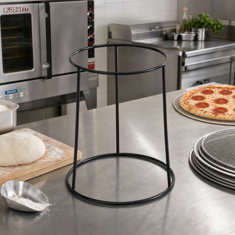 Product image #2 for American Metalcraft Large Reversible Round Pizza Pan & Screen Rack Stand, Rubber-Coated Steel, Black