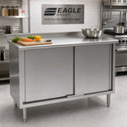 Thumbnail image #2 for Eagle Group Spec-Master UCB30120SE 120-Inch W x 30-Inch D Stainless Steel Enclosed Work Table with Cabinet Base, Sliding Doors, and 14-Gauge Top