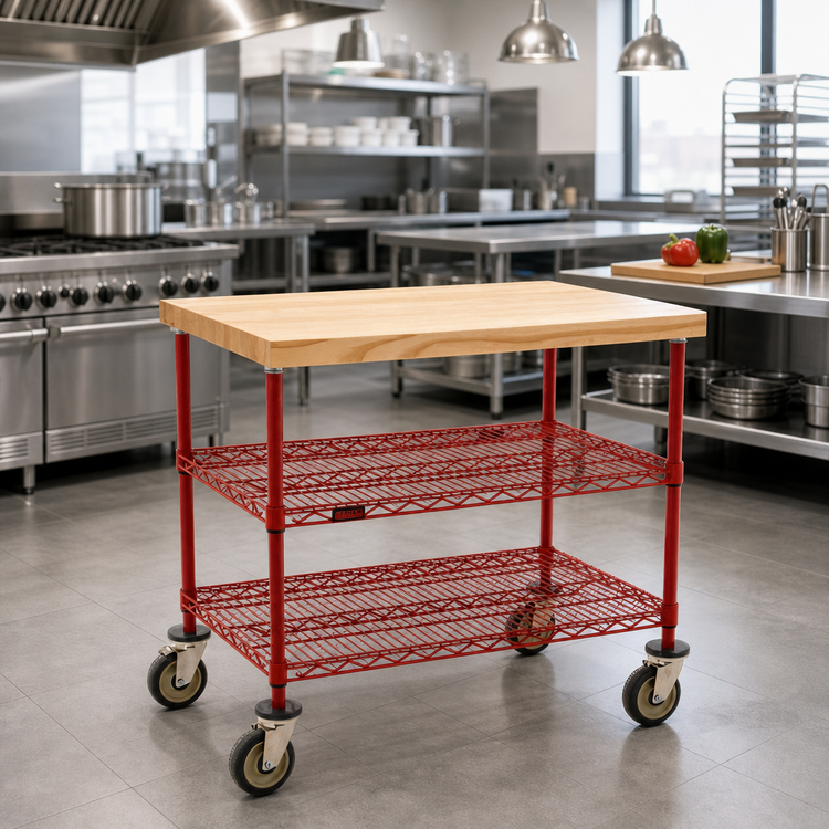 Product image #2 for Eagle Group QuadTruss 3-Tier Maple Top Demo Cart, 60-Inch x 24-Inch, Red Epoxy Finish