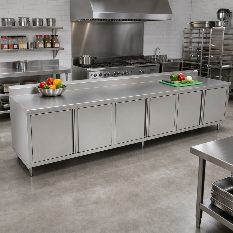 Product image #2 for John Boos 132" x 36" Enclosed Work Table with Hinged Doors and 5" Backsplash