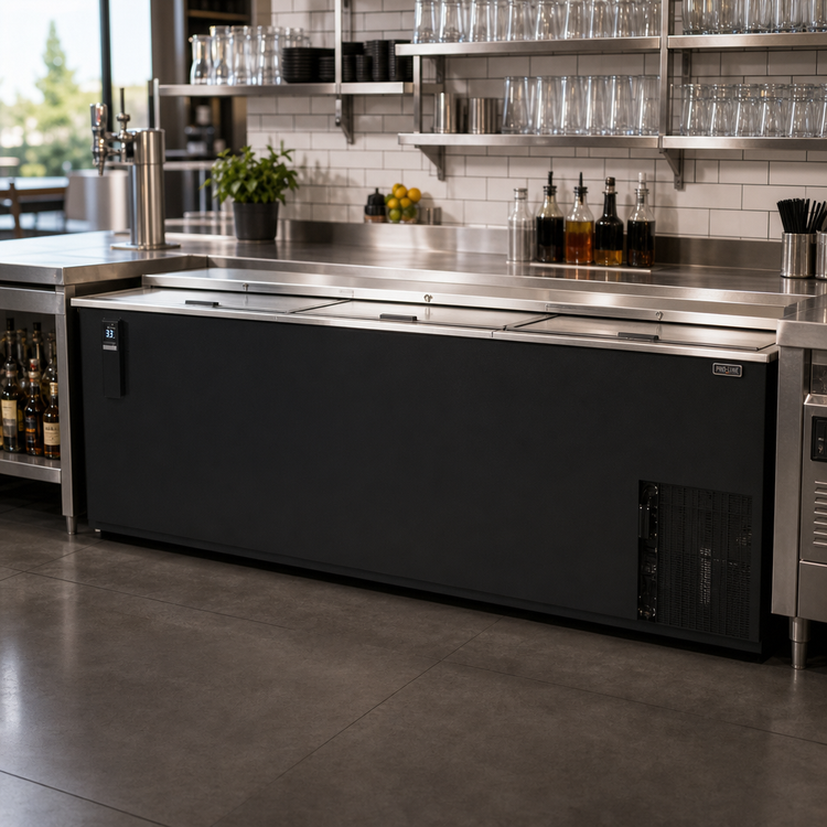 Product image #2 for Pro-Line 80-Inch Black Flat Top Deep Well Horizontal Bottle Cooler with 3 Sliding Doors