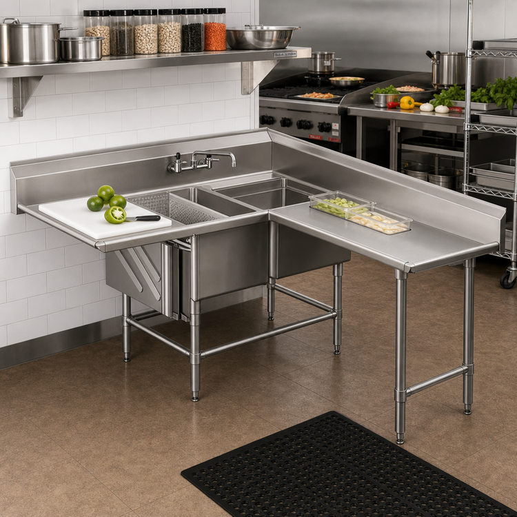Product image #2 for Eagle Group Spec-Master CFNP2840-2-48TL Two-Compartment Stainless Steel Prep Sink with Left-Hand Prep Area