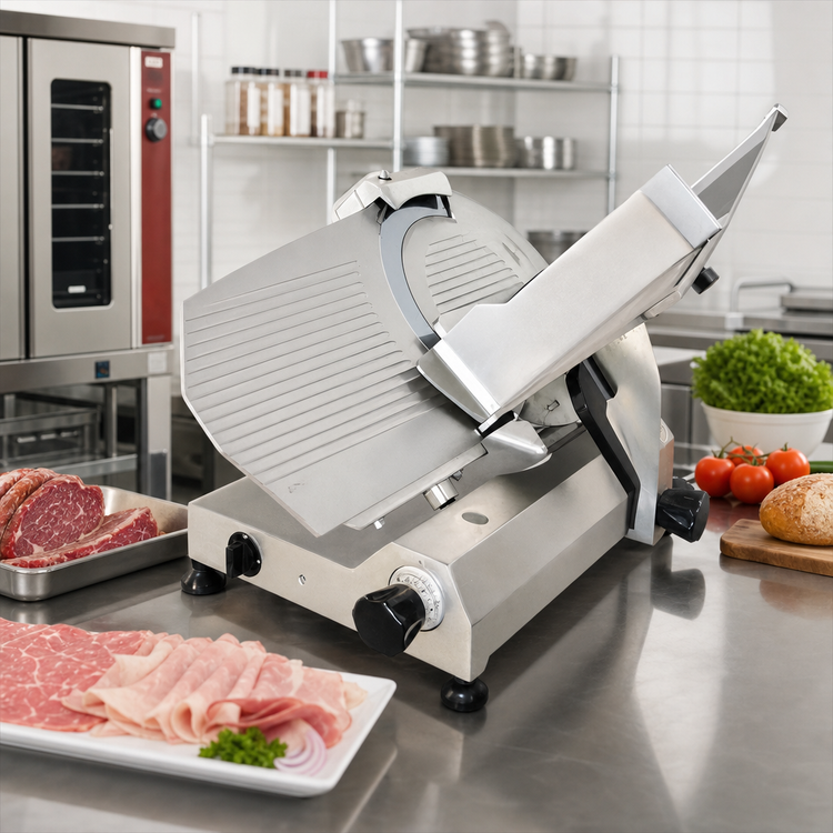 Product image #2 for Trento Medium Duty 14-Inch Manual Gravity Feed Belt-Driven Meat Slicer, 1/2 HP, 110V