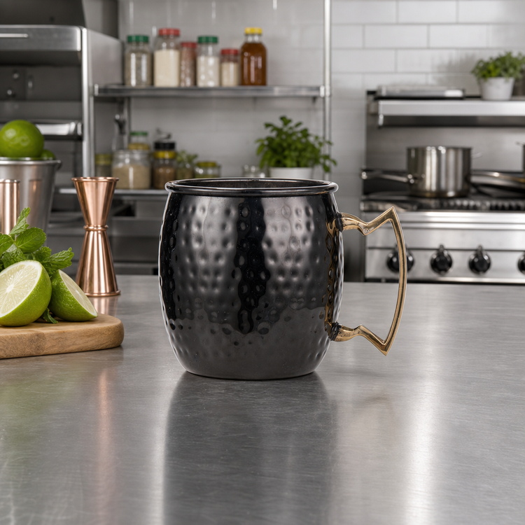 Product image #2 for American Metalcraft 16 oz Moscow Mule Mug with Brass Handle, Stainless Steel, Black Hammered Finish