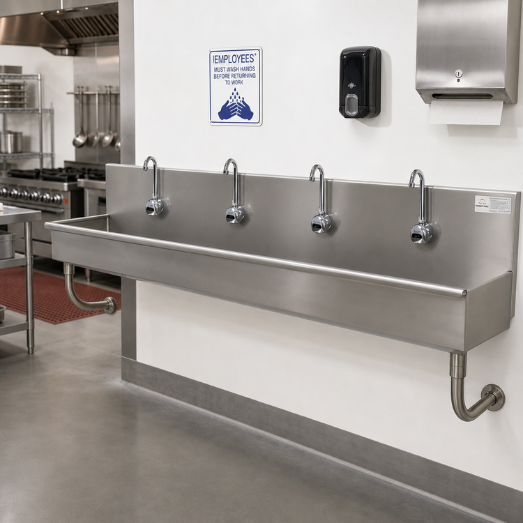 Product image #2 for Advance Tabco 80-Inch 4-Station Wall-Mounted ADA Multiwash Hand Sink with 4 Electronic Faucets