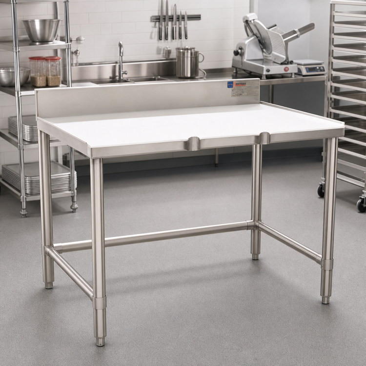 Product image #2 for Eagle Group 84-Inch x 36-Inch Poly Top Trimming Table with Stainless Steel Frame and 4-Inch Backsplash